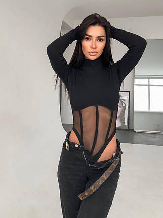 Боді Сітка жіноче трендове в рубчик з сіткою на єврокнопках Sdv350, фото 1