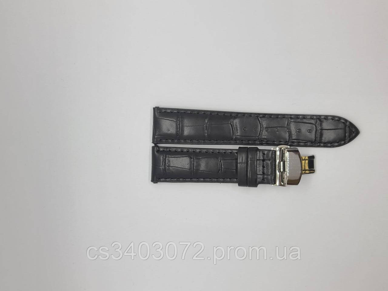 Чорний шкіряний ремінець для наручних годинників з фактурою під крокодила, 22мм (18мм)