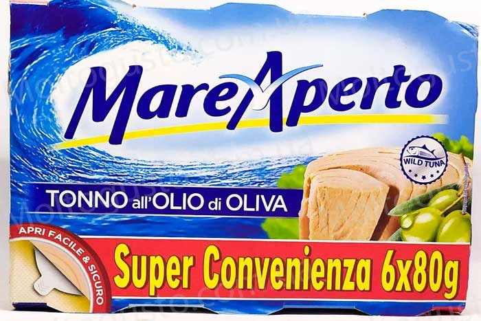 Тунец кусочками Mare Aperto Tonno all Olio di Oliva в оливковом масле упаковка 6х80 г Италия - фото 1 - id-p1248987008