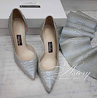 Свадебные перламутровые туфли лодочки из питона