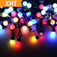 Гирлянда новогодняя светодиодная Матовый Шарик (8 мм), 200 LED-лампочек, 15 метров. Микс (разноцветная)