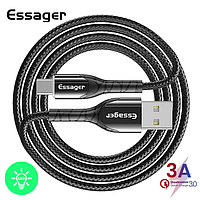 Зарядный кабель Zink чёрный с подсветкой ESSAGER USB Type-C 3A 1метр