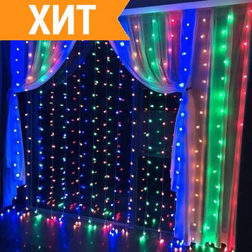 Гірлянда Новорічна для Вулиці Професійна (Різнокольорова) Штора, 400 LED-лампочок, 3x3 метри