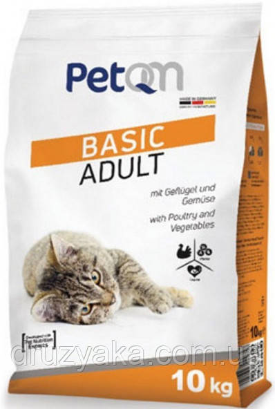 PetQM Basic Adult. Сухий корм для котів з куркою і овочами, 10 кг