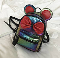 Маленький детский рюкзак Микки Маус с ушками и бантиком, мини рюкзачок для девочек блестящий с ушами Хамелеон