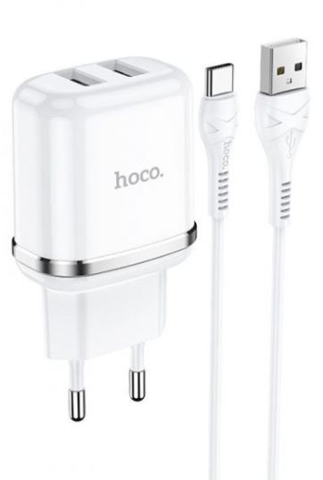 Зарядний пристрій для телефону Android + кабель Type-C HOCO N4 |2USB, 2.4A| Білий