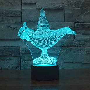 3D нічник з акрилу, LED світильник, нічник "Лампа Аладіна" (16 кольорів світіння) з пультом ДК