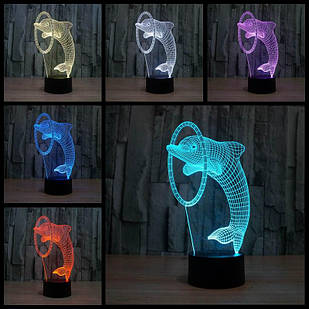3D нічник з акрилу, LED світильник в дитячу, нічник "Дельфін" (16 кольорів світіння) з пультом ДК