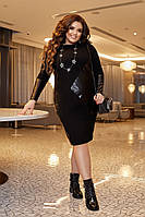 Платье женское эко-кожа + креп дайвинг цвета черный, бутылка размеры 50-52,54-56,58-60