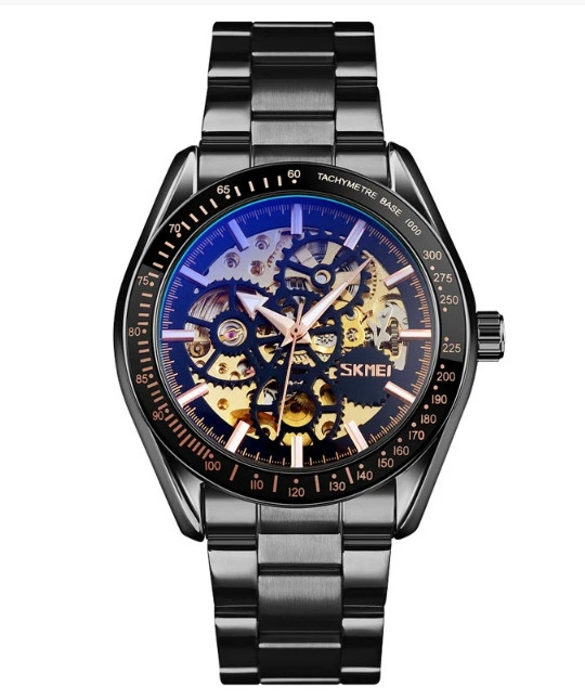 Чоловічий механічний годинник скелетон Skmei 9194 (Чорний)