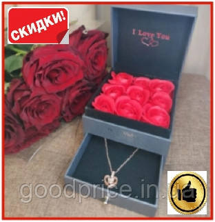 Подарунковий набір троянд з мила з Кулоном Серце з гравіюванням фрази "Я Люблю Тебе"