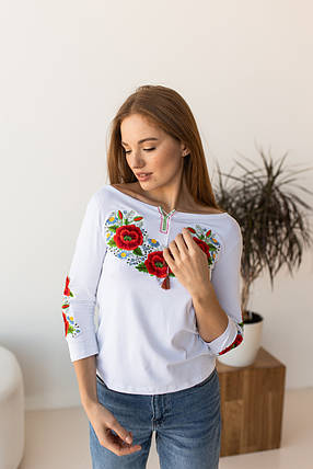 Трикотажна вишивка 3/4 рукав "Маковий цвіт", фото 4