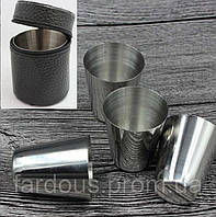 Сталеві стаканчики в шкіряному чохлі, набір 4шт. Ідеальний супровід до фляжці