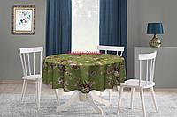 Скатерть круглая хлопок тефлоновая водоотталкивающая гидрофобная пропитка розовые бордовые цветы на зеленом