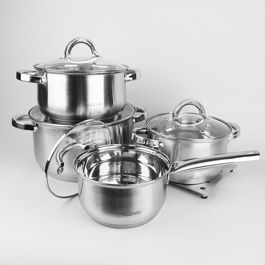 Набір з 3-х каструль 1.5, 3, 5 л. + Ківш 1.5 л. з нержавіючої сталі та топовим капсульним багатошаровим дном, фото 1