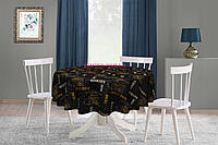 Скатерть круглая хлопок тефлоновая водоотталкивающая гидрофобная пропитка надписи и зерна кофе на черном