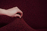 Чохол на прямий диван жакардовий без оборки внизу натяжний універсальний Туреччина Venera бордовий, фото 6