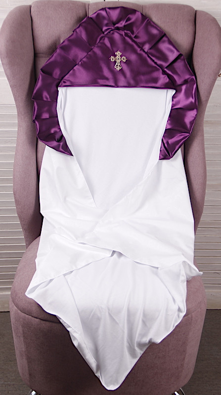 Крижма для хрещення 90х90 з фіолетовим куточком Венена