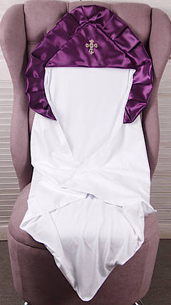 Крижма для хрещення 90х90 з фіолетовим куточком Венена, фото 1