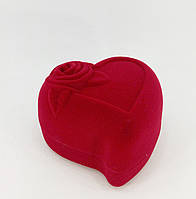 Футляр подарочный для ювелирных украшений "Сердце с розой" красный для кольца или серьг (1401\24)