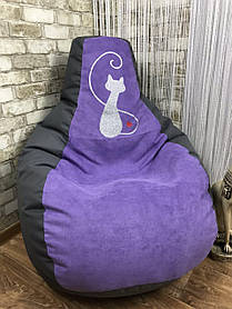 Крісло мішок, безкаркасне крісло груша оксфорд+ велюр на вставці(Рогожка) +Друк.М'який Пуф 130*90 смXXL