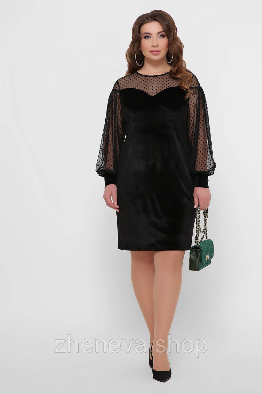 Велюрове  плаття для повних ,чорне, вечірне, розмір XL/XXL/XXXL, фото 1
