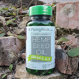 Олія насіння конопель Piping Rock Hemp Seed Oil 700 мг Omega 3, 6, 9 - 60 гельових капсул