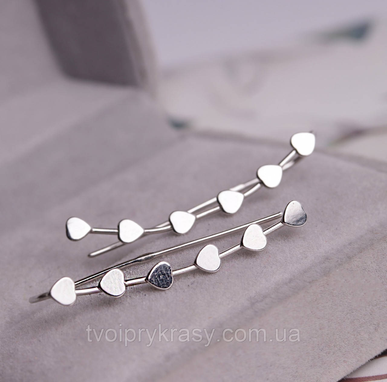 Сережки — затискачі, "Сердечки". Срібло 925°, народжене.