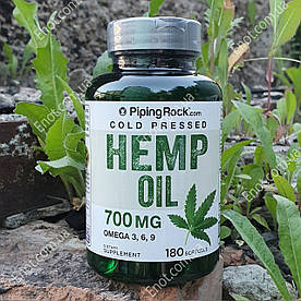 Масло коноплі Piping Rock Hemp Oil 700 мг Omega 3, 6, 9 - 180 гелевих капсул