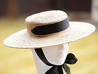 Летняя женская шляпа Канотье натуральная соломка поля 10 см размер 55-59