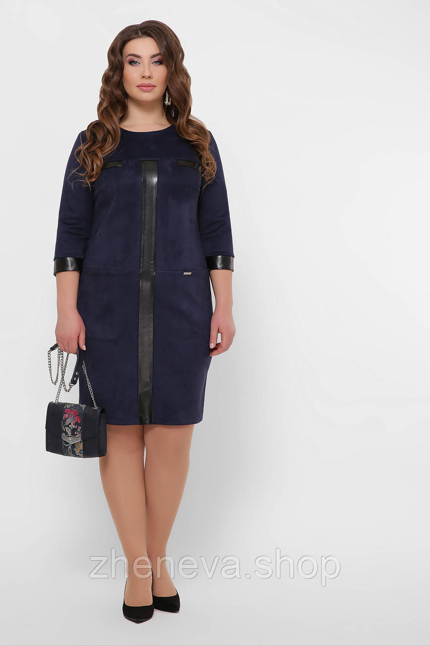 Плаття жіноче сине замша на дайвинге, розмір XL/XXL/XXXL, фото 1