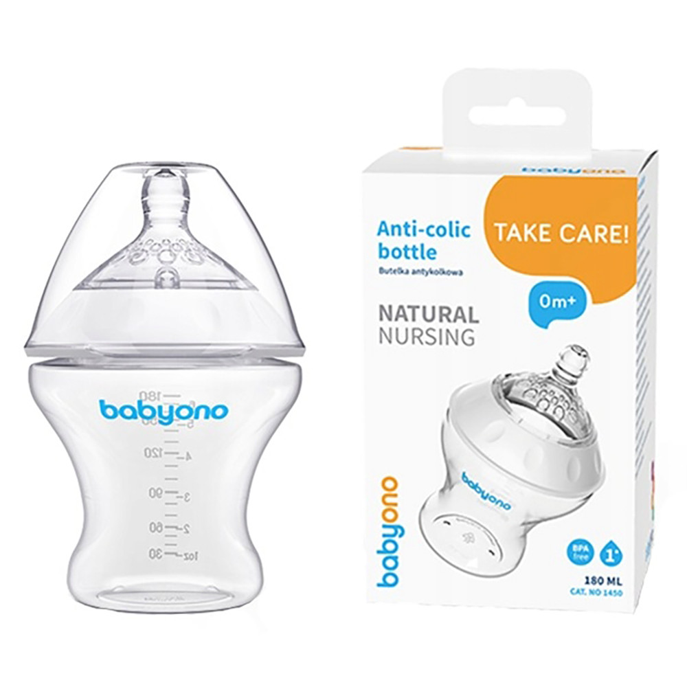 Пляшка антиколікова 180 мл BabyOno Natural Nursing 0+ (5901435406007)