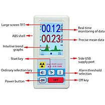 Радіаційний дозиметр - радіометр професійний ZGKPDQ BR-6, лічильник Гейгера, білий, фото 2