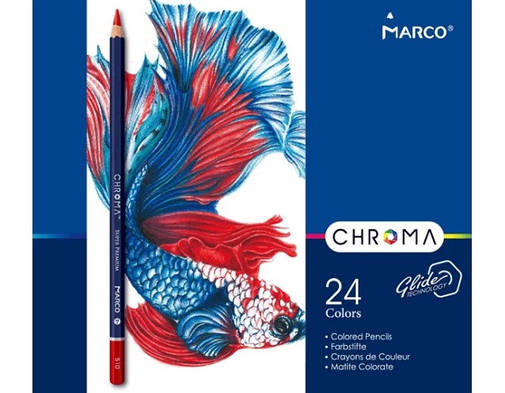 Кольорові олівці Chroma "MARCO" 24 кольори пастельні шестигранні в металевому пакованні 8010-24TN, фото 2