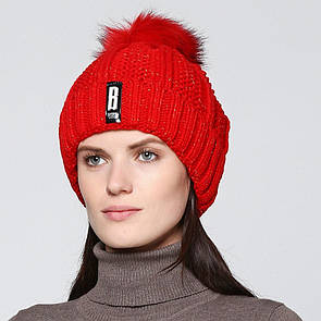Жіноча тепла зимова шапка з хутряною помпоном "Eva"