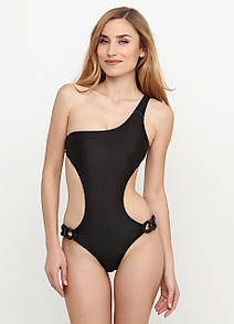 Трендовый женский пляжный черный купальник спадающий с плеча "Monokini" - M,XL,XXL + замеры