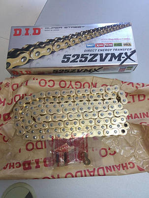 Мото ланцюг 525 DID 525ZVM-X 110 ланок G&G золота для мотоцикла сальник X 2 -Ring, фото 2