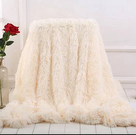 Хутряний Плед-Покривало Євро 220х240см пухнаста травка, Молочного кольору, Туреччина