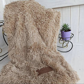 Хутряний Плед-Покривало Євро 220х240см пухнаста травка, колір Кава-Молоко, Туреччина