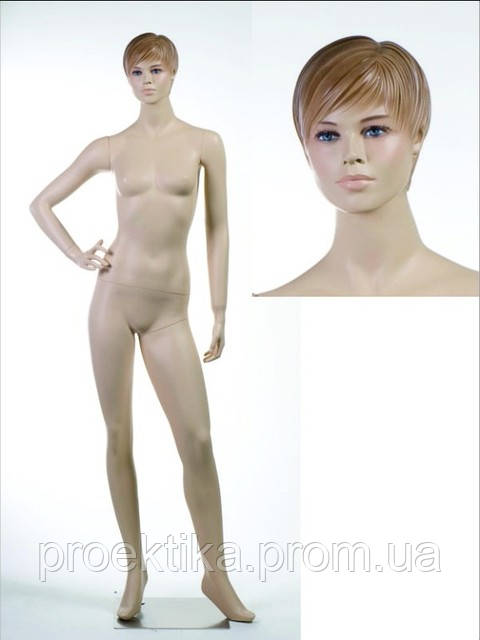 Манекен женский телесный реалистичный (без парика, квадратная база) - фото 1 - id-p16745931