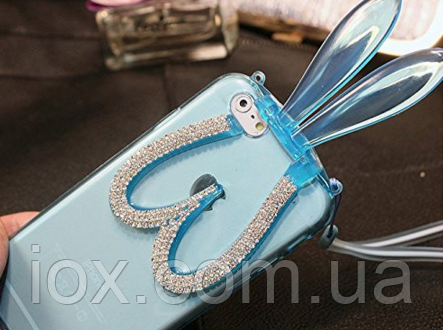 Блакитний силіконовий зайчик зі складними вуха і зі стразами для iPhone 6