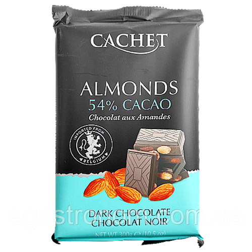 Шоколад чорний з мигдалем №44 Кашет Cashet almonds cacao 54% 300g 12шт/ящ (Код: 00-00004171)