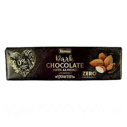 Шоколад чорний з мигдалем (без цукру) Торрас Torras dark almond ZERO 300g 14шт/ящ (Код: 00-00005481)