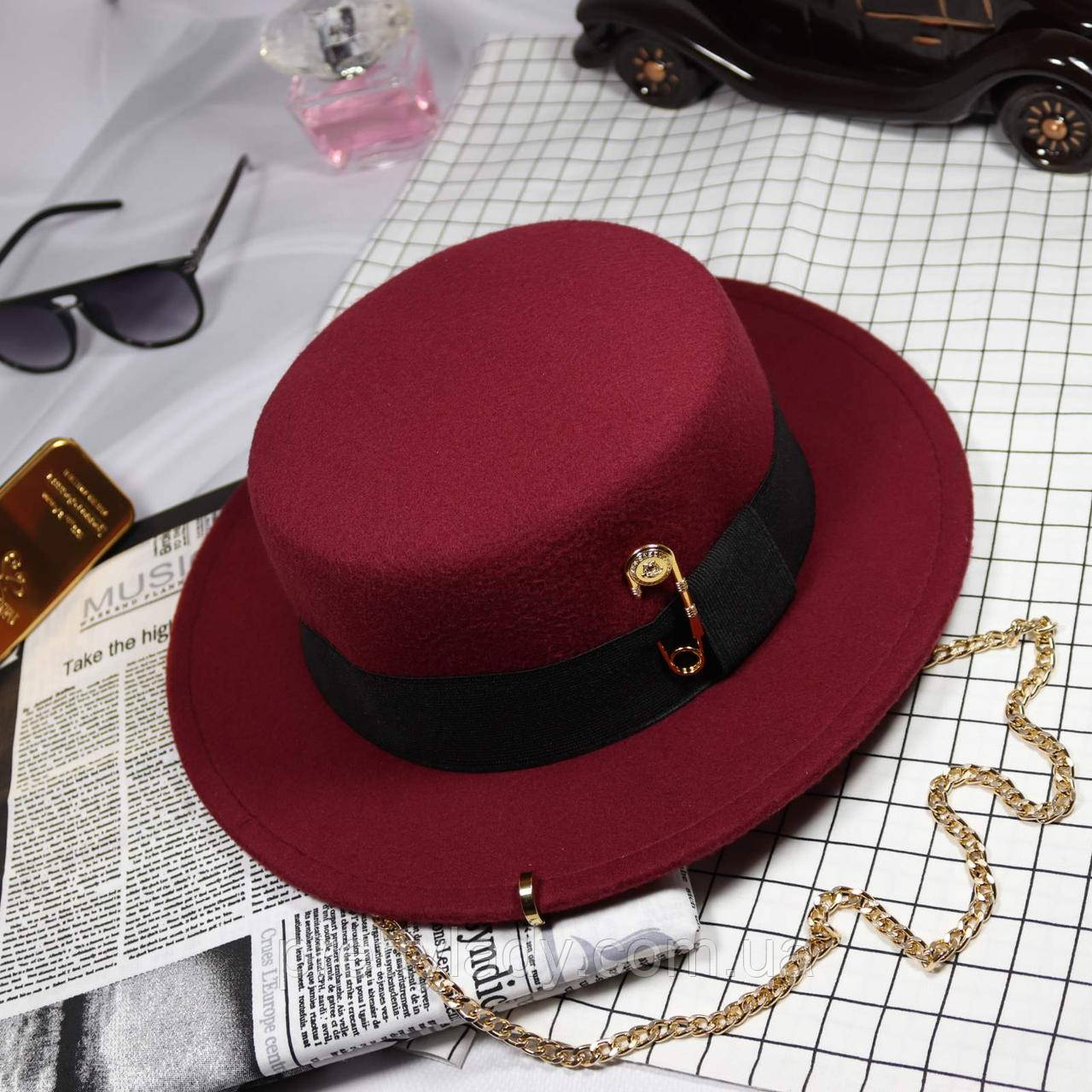 Фетровий капелюх жіночий канотьє в стилі Maison Michel з червоною стрічкою чорна