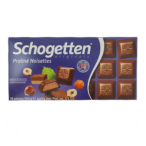 Шоколад Шогеттен Schogetten praline nosettes 100g 15шт/ящ (Код: 00-00003872)