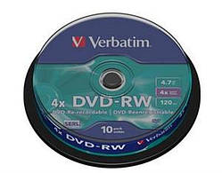 DVD-RW Verbatim (43552) 4.7 GB/120 min 4x (10 pcs Cake Box)