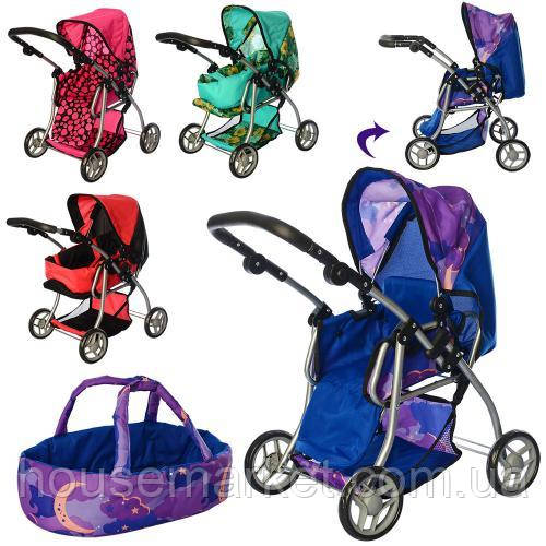 Коляска для ляльки 9672 Melogo бірюзова h = 62 cm, 2 в 1, класика