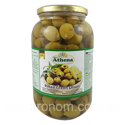 Оливки без кістки Азена Athena 70/90, 600/1250g 9шт/ящ (Код: 00-00000576)