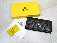 Женский кожаный кошелек Fendi Фенди черный, кошелек из натуральной кожи, гаманець шкіра, 282