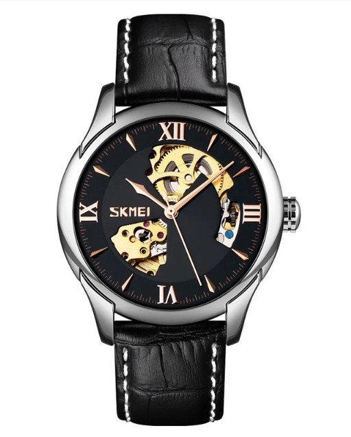 Чоловічий механічний годинник скелетон Skmei 9223 (Чорний)